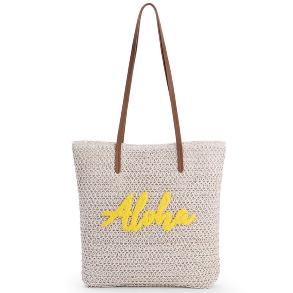 Aloha Woven Raffia Tote Bag - Picture 1 of 11
